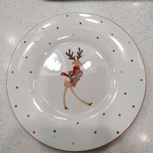 YANKEE CANDLE 7" Candle‎ Plate  Dancing Reindeer Christmas Jan Shade Beach